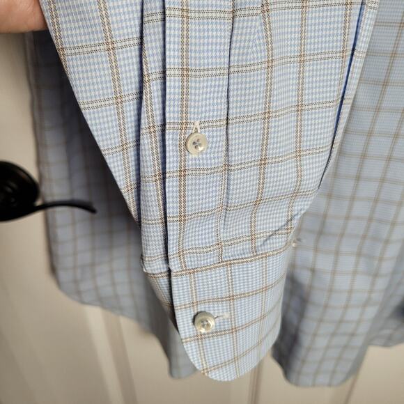 Ermenegildo Zegna Shirt Mens 17.5 44 Blue Check Plaid Regular Fit Office Career - Picture 3 of 13